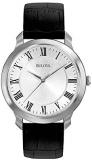 Bulova Men's 41mm Classic Silver White Dial Black Leather Strap Watch