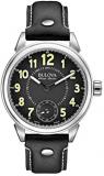 Bulova Accu Swiss Military Men's Mechanical Watch with Black Dial Analogue Display and Black Leather Strap 63A120