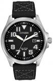Citizen Men's Quartz Watch with Black Dial Analogue Display and Black Fabric Strap AW1410-08E