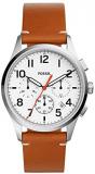 Fossil Men's Vintage 54 Chrono Timer Stainless Steel Quartz Watch with Leather Calfskin Strap, Brown, 22 (Model: FS5360)