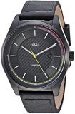 Fossil Men's Mathis Stainless Steel Quartz Watch with Leather Calfskin Strap, Black, 21.35 (Model: FS5423)