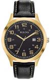 Bulova Men's 97B181 Quartz Gold-Tone Case Black Leather Strap 42mm Watch