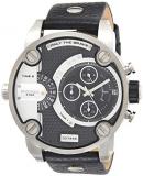 Diesel Men's Little Daddy Quartz Stainless Steel and Leather Chronograph Watch, Color: Grey, Black (Model: DZ7256)