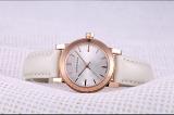 Burberry Women Watch The City Swiss Luxury Round Rose Gold Silver Dial White Leather Band 26mm BU9209