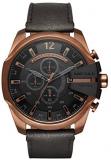 Diesel Men's Mega Chief Quartz Stainless Steel and Leather Chronograph Watch, Color: Rose Gold-Tone, Black (Model: DZ4459)