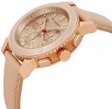 Burberry The City Swiss Luxury Ceramic Women 38mm Round Rose Gold Chronograph Watch Nude Leather Band Nude Sunray Date Dial BU9704