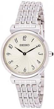 Seiko Women's 29.6mm Steel Bracelet &amp; Case Hardlex Crystal Quartz Silver-Tone Dial Analog Watch SFQ801P1