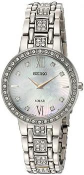 Seiko Women's Ladies Crystal Dress Japanese-Quartz Watch with Stainless-Steel Strap, Silver, 14 (Model: SUP359)