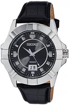 Seiko Lord Quartz SUR131 Black Dial Black Leather Band Men's Watch by Seiko Watches