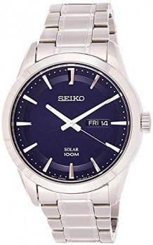 Seiko Men's Year-Round Solar Powered Watch with Stainless Steel Strap, Grey, 22 (Model: SNE361P1)