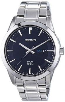 Seiko Solar Mens Analog Solar Watch with Stainless Steel Bracelet SNE361P1