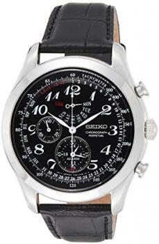 Seiko Neo Classic Chronograph Black Dial Black Leather Mens Watch SPC133
