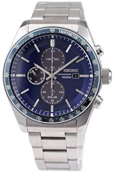 Seiko Solar Mens Analog Solar Watch with Stainless Steel Bracelet SSC719P1