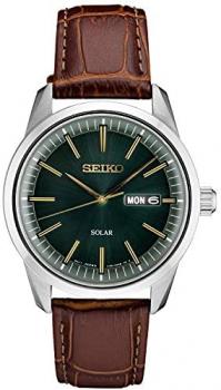 Seiko Men's Stainless Steel Japanese Quartz Leather Calfskin Strap, Brown, 0 Casual Watch (Model: SNE529)