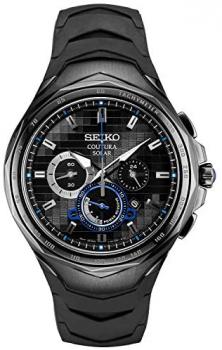 Seiko Men's Stainless Steel Japanese Quartz Silicone Strap, Black, 20 Casual Watch (Model: SSC745)
