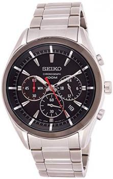 Seiko Black Dial Stainless Steel Mens Watch SSB089