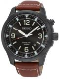 Seiko Men's Stainless Steel Kinetic Watch with Leather Strap, Brown, 20 (Model: SKA691P1)