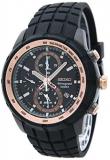 Seiko Men's Chronograph Watch SNAD88 Alarm, Date, Tachymeter, Rose Gold &amp; Black Stainless Steel, Rubber Strap by Seiko Watches