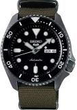 Seiko 5 Sports Black Dial Khaki Green Canvas Strap Automatic Men's Watch SRPD65K...