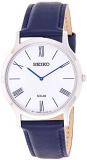 Seiko Men's Year-Round Stainless Steel Solar Powered Watch with Leather Strap, Blue, 22 (Model: SUP857P1)