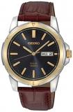Seiko Men's SNE102 Stainless Steel Solar Watch with Brown Leather Strap, Multico...
