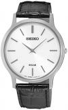 Seiko Men's Acciaio INOX Quartz Watch with Leather Strap, Silver, 20 (Model: Sol...