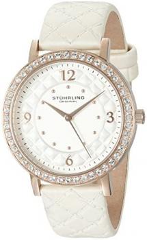 Stuhrling Original Women's 786.03 Quartz Crystal White Leather Strap Watch