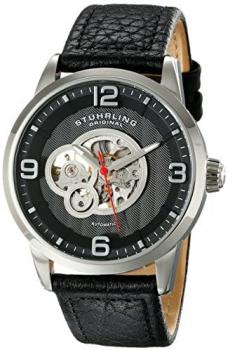 Stuhrling Original Men's 648.02 Legacy Automatic Self Wind Skeleton Black Genuine Leather Strap Watch