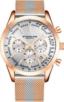 Stuhrling Original Chronograph Mens Watch Analog Watch Dial with Date - Tachymeter, Leather or Mesh Band - 3975 Watches for Men Collection