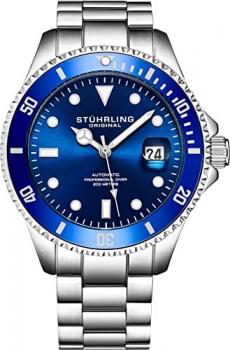 Stuhrling Original Mens Stainless Steel Automatic Self Wind Dive Watch 200M Water Resistant Unidirectional Ratcheting Bezel Screw Down Crown Sport Watch 792 Series