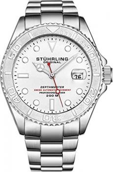 Mens Swiss Automatic Stainless Steel Professional&quot;DEPTHMASTER&quot; Dive Watch, 200 Meters Water Resistant, Brushed and Polished Bracelet with Divers Safety Clasp and Screw Down Crown