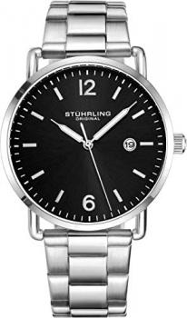 Stuhrling Original Mens Watch Leather or Bracelet Watch Band Silver Dial with Date Minimalist Style 38mm Case - 3901 Watches for Men Collection