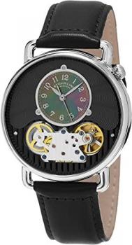 Stuhrling Original Men's 693.03 Legacy Mechanical Watch Dual Balance Wheels Black Genuine Leather Strap Watch