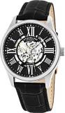 Stuhrling Original Mens Stainless Steel Automatic Watch, Skeleton Dial, Black Leather Band, 747 Series