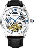 Stührling Original Automatic Watch for Men Skeleton Watch Dial, Dual Time, AM/PM Sun Moon, Leather Band, 571 Mens Watches Series
