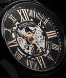 Stuhrling Original Mens Stainless Steel Automatic Watch, Black Skeleton Dial, Leather Band, Gold Numerals and Hands, 747 Series