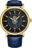 Stuhrling Original Mens Day/Night Dress Watch - Stainless Steel Case and Leather Band - Analog Dial with Date and Day/Night Complication Duet Mens Watches Collection