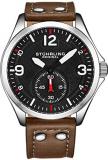 St&uuml;hrling Original Men&rsquo;s Stainless Steel Sport Aviator Watch, Casual Leather Strap with White Contrast Stitching, 684