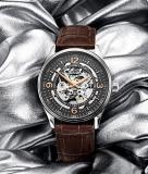 Stuhrling Original Delphi Automatic Watch - Grey Skeleton Dial Wrist Watch for Men - Stainless Steel Brown Leather Analog Watch 730.02