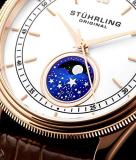 Stuhrling Original MoonPhase Dress Watch - Stainless Steel Case and Leather Band - Analog Dial - Celestia Mens Watches Collection