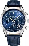 Stuhrling Original Mens Dress Watch Chronograph Analog Watch Dial with Date - Tachymeter 24-Hour Subdial Mens Leather Strap - Watches for Men Rialto Collection
