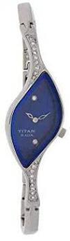 Titan Raga Bracelet Dress Watch with Swarovski Crystals - Quartz, Water Resistant - Silver Band and Blue Dial