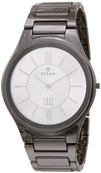 Titan Edge Men&rsquo;s Ceramic Watch &ndash; Ultra Slim, Quartz, Water Resistant, Ceramic Strap &ndash; Brown Band and Silver Dial