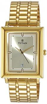 Titan Men's Contemporary Chronograph, Multi Function,Work Wear,Gold, Silver Metal, Leather Strap, Mineral Crystal, Quartz, Analog, Water Resistant Wrist Watch