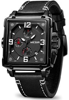MEGIR Men's Analogue Army Military Chronograph Luminous Quartz Watch with Fashion Leather Strap for Sport &amp; Business Work ML2061G