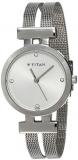 Titan Women's Contemporary Chronograph/Multi Function/Work Wear,Gold/Silver Metal/Leather Strap, Mineral Crystal, Quartz, Analog, Water Resistant Wrist Watch