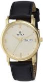 Titan Men's Contemporary Chronograph/Multi Function Work Wear,Gold/Silver Metal/Leather Strap Mineral Crystal, Quartz, Analog, Water Resistant Wrist Watch