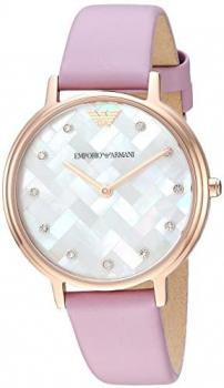 Emporio Armani Women's Stainless Steel Quartz Watch with Leather Calfskin Strap, Pink, 12 (Model: AR11130)