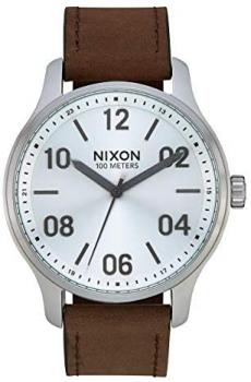 NIXON Patrol Leather A1243 - Silver/Brown - 100m Water Resistant Men's Analog Classic Watch (42mm Watch Face, 21mm Leather Band)