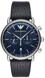 Emporio Armani Men's Dress Stainless Steel Quartz Watch with Leather Calfskin Strap, Blue, 22 (Model: AR11105)